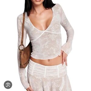 I.AM.GIA White Long Sleeve Lace Top